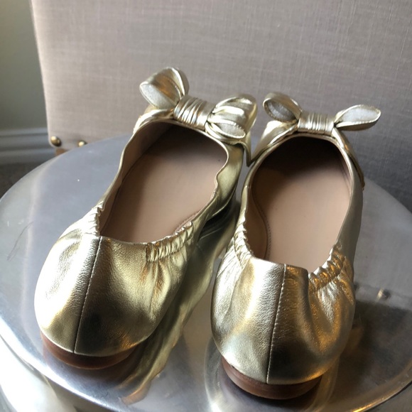 Tory Burch Gold Flats with Bow - Picture 3 of 4